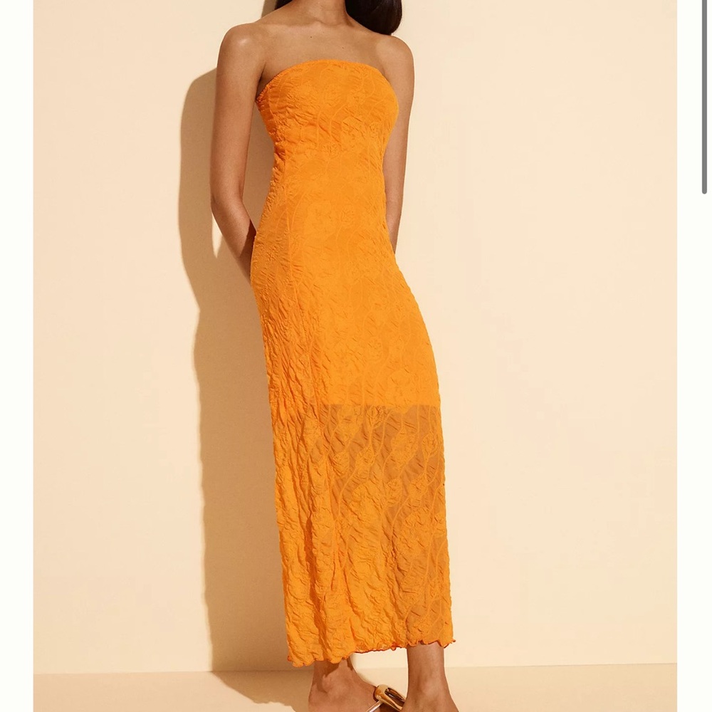 BY ANTHROPOLOGIE STRAPLESS TEXTURED KNIT SLIP MIDI DRESS